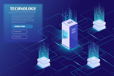 web hosting and big data processing, server room rack. data center, cloud storage technology. energy station concept. isometric vector illustration. 