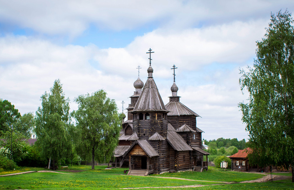 old wooden russian orthodox church. museum of wooden architecture in suzdal, russia