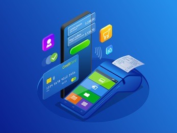 isometric shopping online and payment online concepts. internet payments, protection money transfer, online bank vector illustration