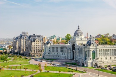 palace of farmers in kazan - building of the ministry of agriculture and food, republic of tatarstan, russia 