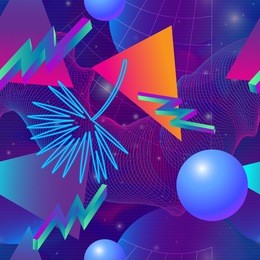 retro futuristic background 1980s style. retro 80s fashion sci-fi background  in bright neon colors. synth retro wave  seamless pattern.