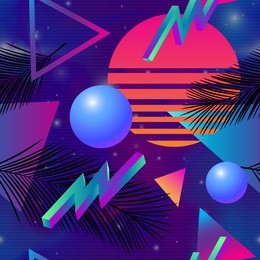 retro futuristic background 1980s style. retro 80s fashion sci-fi background  in bright neon colors. synth retro wave  seamless pattern.