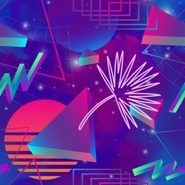 retro futuristic background 1980s style. retro 80s fashion sci-fi background  in bright neon colors. synth retro wave  seamless pattern.