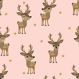 cute deer and star seamless pattern. wildlife cartoon background. forest animal character.