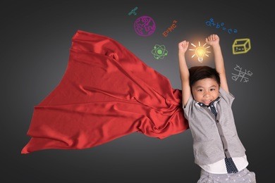 kid's learning inspiration world in science education with girl child's imagination doodle on teacher's school chalkboard for back to school month and international or universal children's day concept