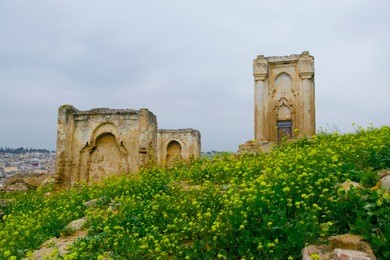 the marinid tombs or merenid tombs refer the ruins of monumental tombs on a hill above and north of fes al-bali, the old city of fez, morocco. 