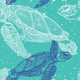 seamless pattern with sea turtles. marine life. doodling, mandala pattern. drawing by hand. stylish background.