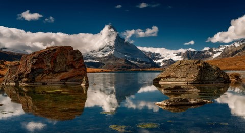 the alpine region of switzerland, stellisee.