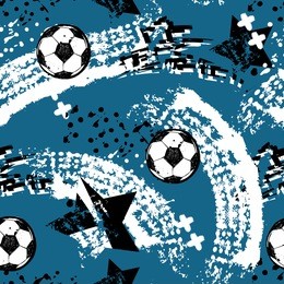 abstract seamless football pattern with shabby brush track silhouette and cracked stars, dots, bite elements. grunge sport repeated backdrop. urban wallpaper for boy, textile, clothes, wrapping paper 