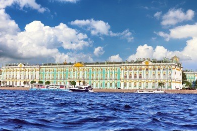 view winter palace  in  saint petersburg from neva river. russia