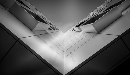 abstract view of skyscraper in black and white