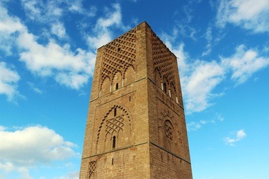 morocco,rabat. the hassan tower opposite the mausoleum of king mohamed v