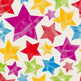colorful stars seamless pattern with pixel texture, vector background.