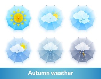 set of icons on the theme of changing weather conditions. autumn weather. vector illustration on white background.