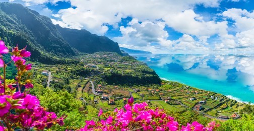 aerial view of the northern coast of madeira islands, from the solar de boaventura miradouro, portugal
