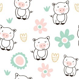 cute pigs characters colorful seamless pattern. pig character doodle