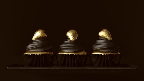 black and gold luxury strawberry cakes 3d illustration