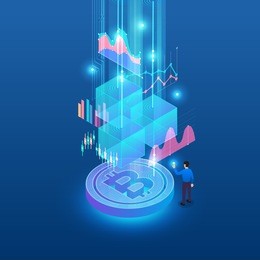 flat design concept blockchain and cryptocurrency technology. composition for layout design website banner. isometric vector illustration.