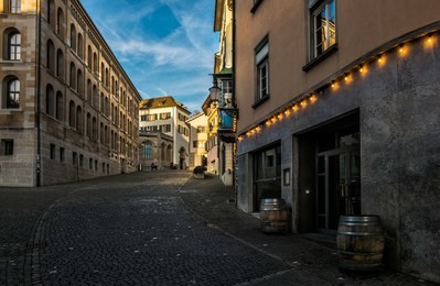 the streets of the old city of zurich. switzerland.