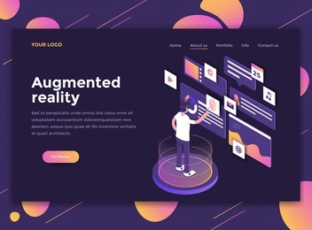 modern flat design isometric concept of augmented reaity for website and mobile website. landing page template, dark theme. easy to edit and customize. vector illustration