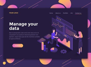 modern flat design isometric concept of manage your data for website and mobile website. landing page template, dark theme. easy to edit and customize. vector illustration