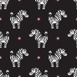 animal background for kids. vector seamless pattern with doodle cute zebras and stars. children's wallpaper.