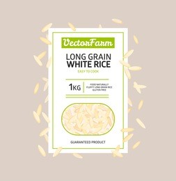 white rice package lable design. rice product template typography.  food long rice package design corporate id style.