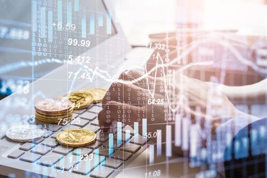 modern way of exchange. bitcoin is convenient payment in global economy market. virtual digital currency and financial investment trade concept. abstract cryptocurrency with gold bitcoin background.