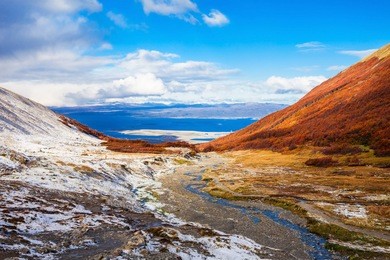 ushuaia aerial view from the martial glacier. ushuaia is the main city of tierra del fuego in argentina.