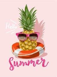 summer with pineapple in sunglasses illustration 