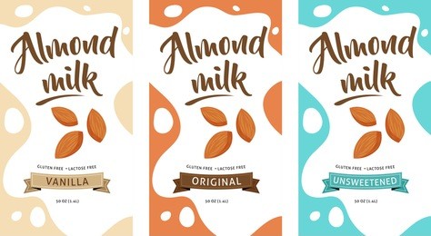 almond milk illustration, design elements, package design concept