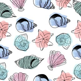 shells. beautiful and bright pattern. hand drawing. summer. nautical. prints for clothes and postcards. 