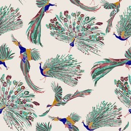  watercolor seamless peocock pattern with light background