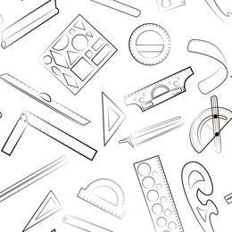 stationery seamless pattern, different types of rulers, office and school stationery, seamless pattern of accessories for mechanical drawing, can be used for background of website, notebook and other