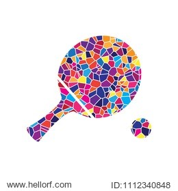 ping pong paddle with ball. vector. stained glass icon on white background. colorful polygons. isolated.