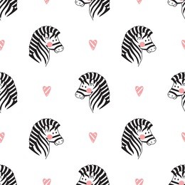 animals background for kids. vector seamless pattern with doodle cute zebra and hearts. children's wallpaper