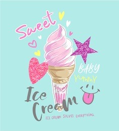 typography slogan with ice cream and glitter icons illustration