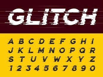 vector of glitch modern alphabet letters and numbers, grunge linear stylized rounded fonts, italic letters set for futuristic,universal, digital, sci-fi, technology, future, geometric, speed, military