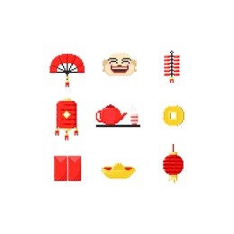 pixel chinese elements.8bit chinese new year.