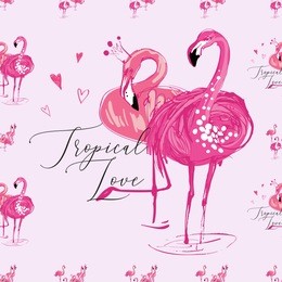 pink flamingo birds pattern. hand drawn watercolor style vector seamless background with tropical flamingo birds. wild nature decoration on white backdrop.