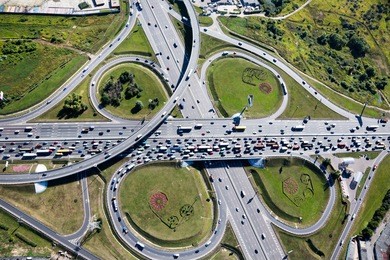 aerial view of highway interchange in moscow city, russia