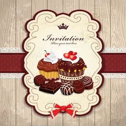 vintage frame with chocolate, cupcake, heart, cream template