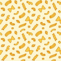 italian pasta seamless pattern. hand drawn doodle with different types of macaroni. 