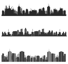 vector illustration.city skyline.construction site and cranes