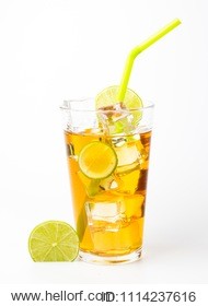 ice tea, cold tea with lime, mint and lemon isolated on white background