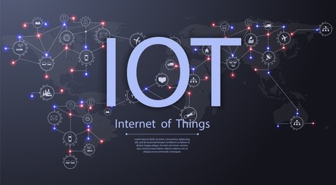 internet of things (iot), devices and connectivity concepts on a network, cloud at center. digital circuit board above the planet earth.