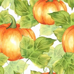 orange pumpkins. seamless pattern 1. watercolor illustration