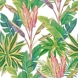 exotic tropical composition summer jungle seamless pattern green solar day palm leaves and succulent cactus