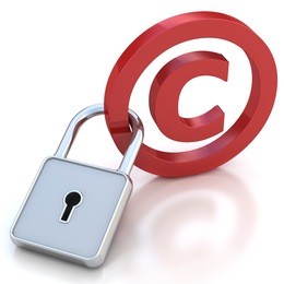 red glossy copyright sign with padlock on a white background