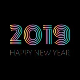 2019 happy new year. illustration for the design of new year's postcard, calendar. colorful text isolated on dark background. vector illustration.